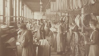 Bicycle tire production around the year 1900.