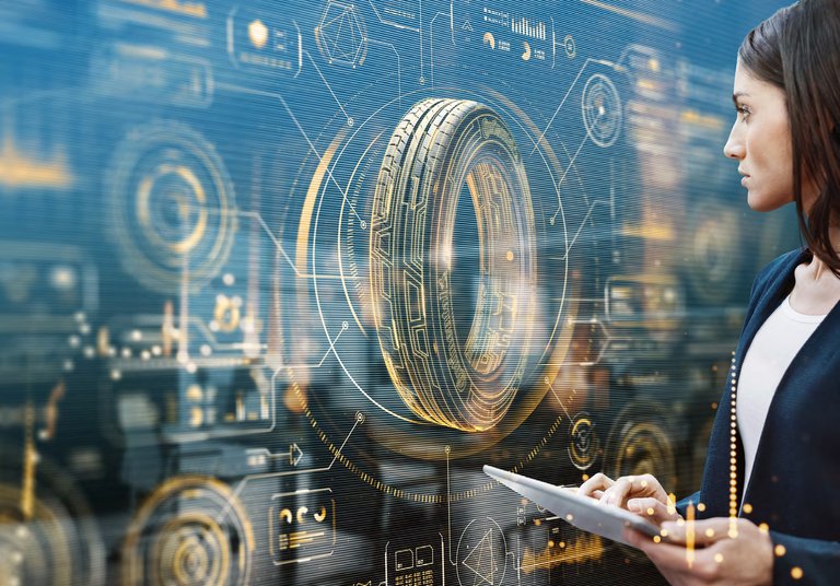 A digital sketch of a car tire getting checked by a woman