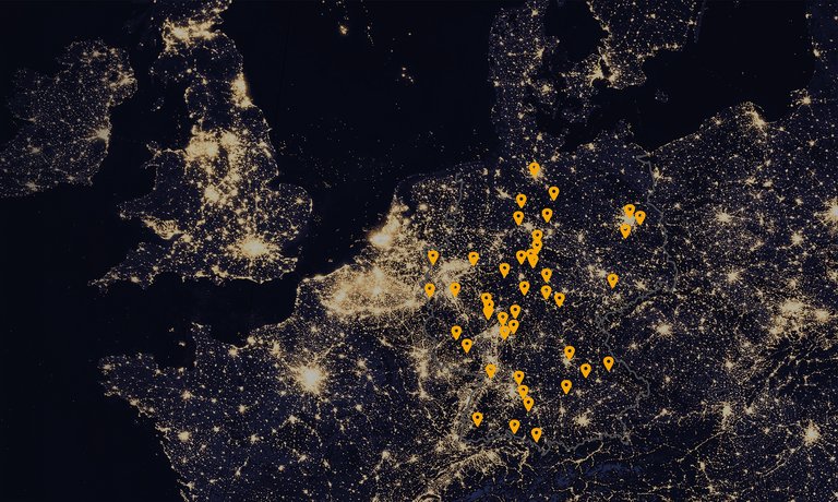 Deutschlandkarte mit eingezeichneten Ausbildungsstandorten
