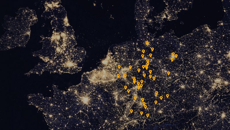 Deutschlandkarte mit eingezeichneten Ausbildungsstandorten
