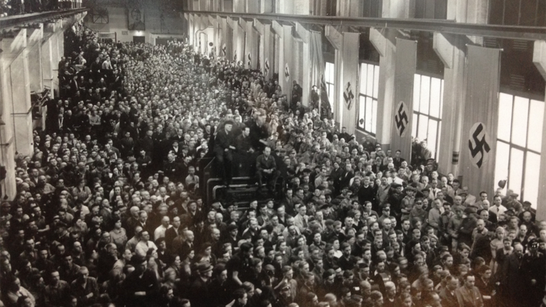 Factory roll call in May 1942.