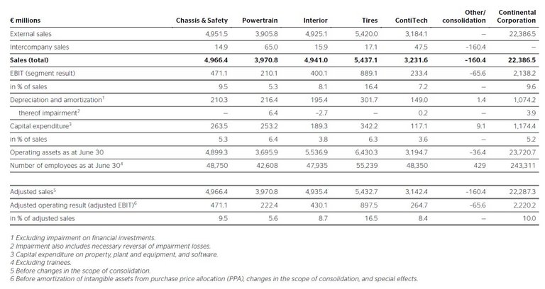 Segment report Continental Corporation (January 1 – June 30, 2018)