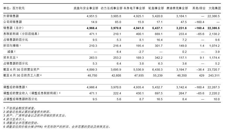 Segment report Continental Corporation