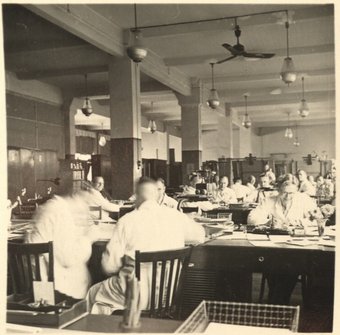 View of the work department, administration building, Vahrenwald plant, ca. 1938